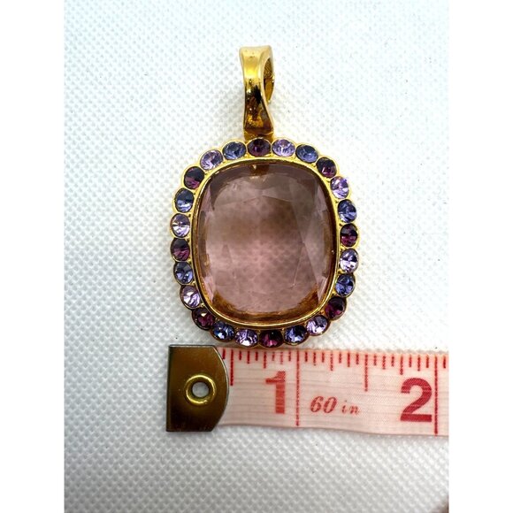 Joan Rivers Gold Plated Pink Cushion Crystal Pendant Purple Blue Halo Enhancer - Picture 10 of 11